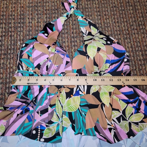 NWOT AMAVI Halter Ruffle Front Tankini Tropical -Jungle Print, Size L - Picture 7 of 9